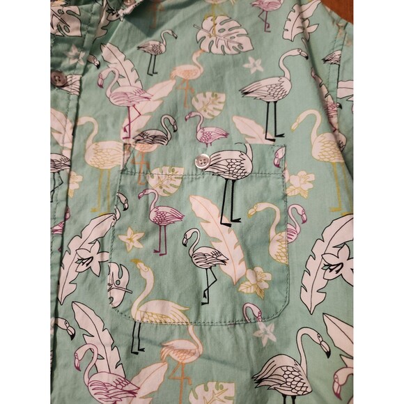 Charleston Threads flamingo palm leaf print short sleeve button down shirt sz L - Picture 2 of 5
